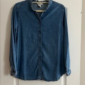 H&M Maternity Denim Button Down Shirt with Ruffle Details